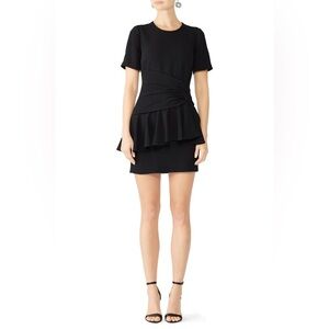 Cinq à Sept 5a7 Fontaine Dress Black Flounce Peplum Crepe Fabric Women's 4 EUC
